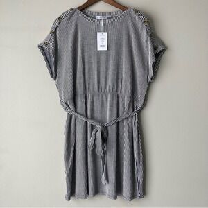 Blue Orchid Navy Striped Button Shoulder Tie Waist Knit Dress 1X K1469AX02BO